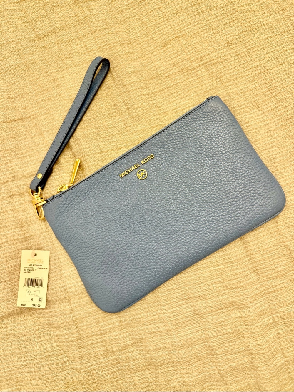 NEW Michael Kors French Blue Pebbled Leather Wristlet Clutch